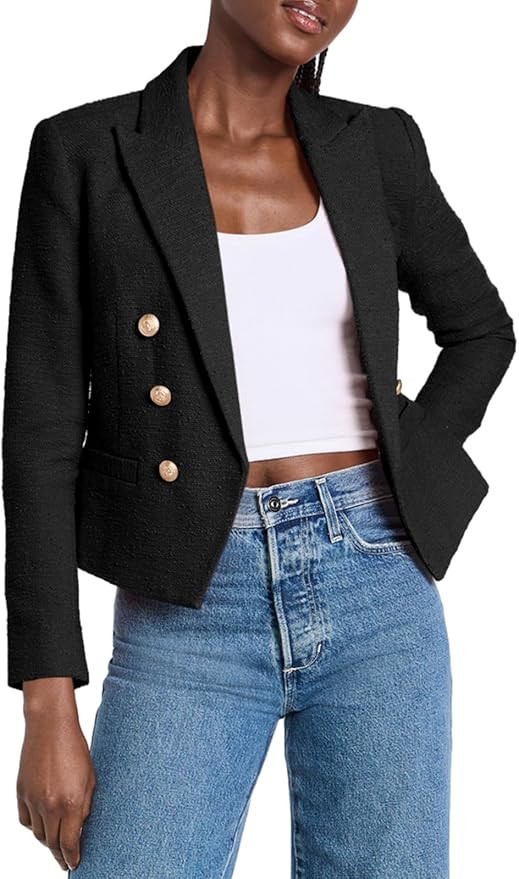 Cicy Bell Women Cropped Tweed Blazer Jackets Lapel Open Front Long Sleeve Business Suit Jackets w... | Amazon (US)