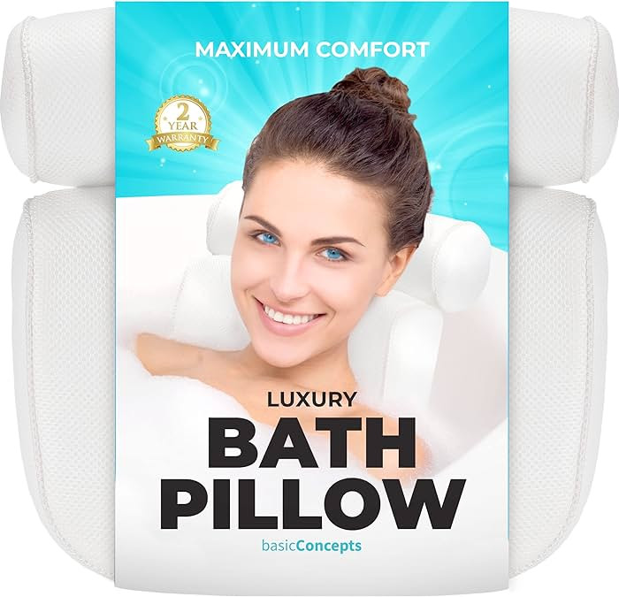 BASIC CONCEPTS Bathtub Pillow for Neck and Back Support with Drying Hook, Bathtub Pillow Machine ... | Amazon (US)