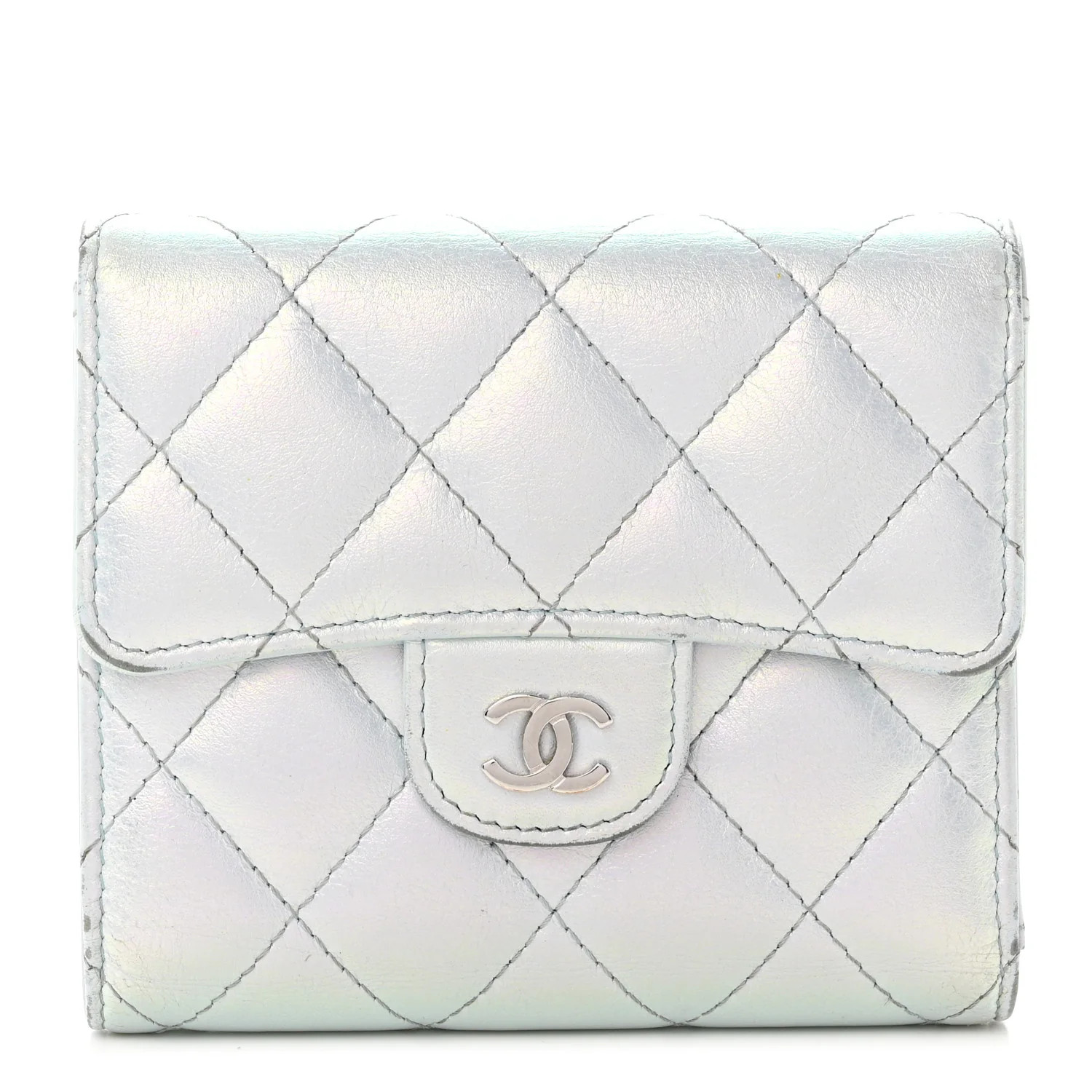 CHANEL Iridescent Calfskin Quilted Compact Flap Wallet Light Blue | FASHIONPHILE (US)