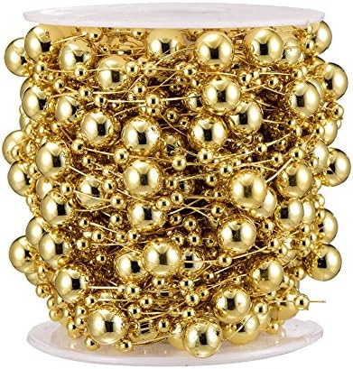 Bingcute 50ft Christmas Tree Beaded Garland Metallic Gold Color Roll of Beads Pearl String of Pea... | Amazon (US)