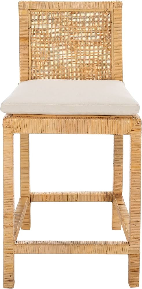 SAFAVIEH Home Collection Tojo Natural Cane/White Solid Wood 24-inch Counter Stool with Cushion (F... | Amazon (US)