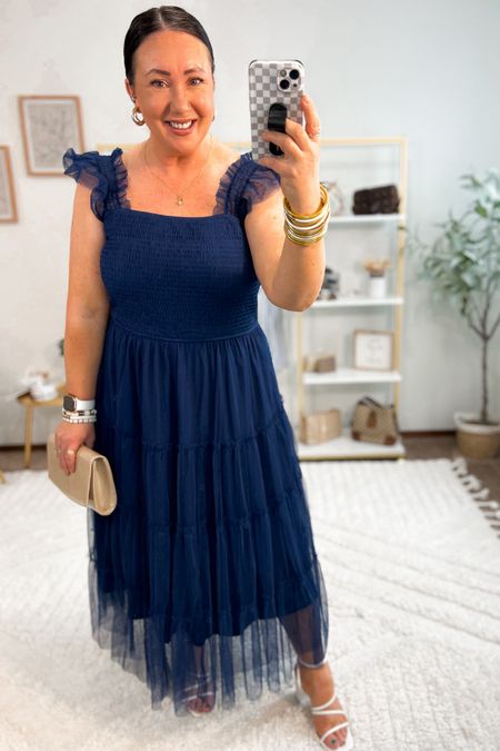 Such a pretty new ruffle tulle dress from Amazon!  This color blue is so pretty! 

XL in mine. 
XL shapewear shorts. 
38DD strapless bra. 
Sandals run tts  

#LTKSeasonal #LTKFindsUnder50 #LTKMidsize
