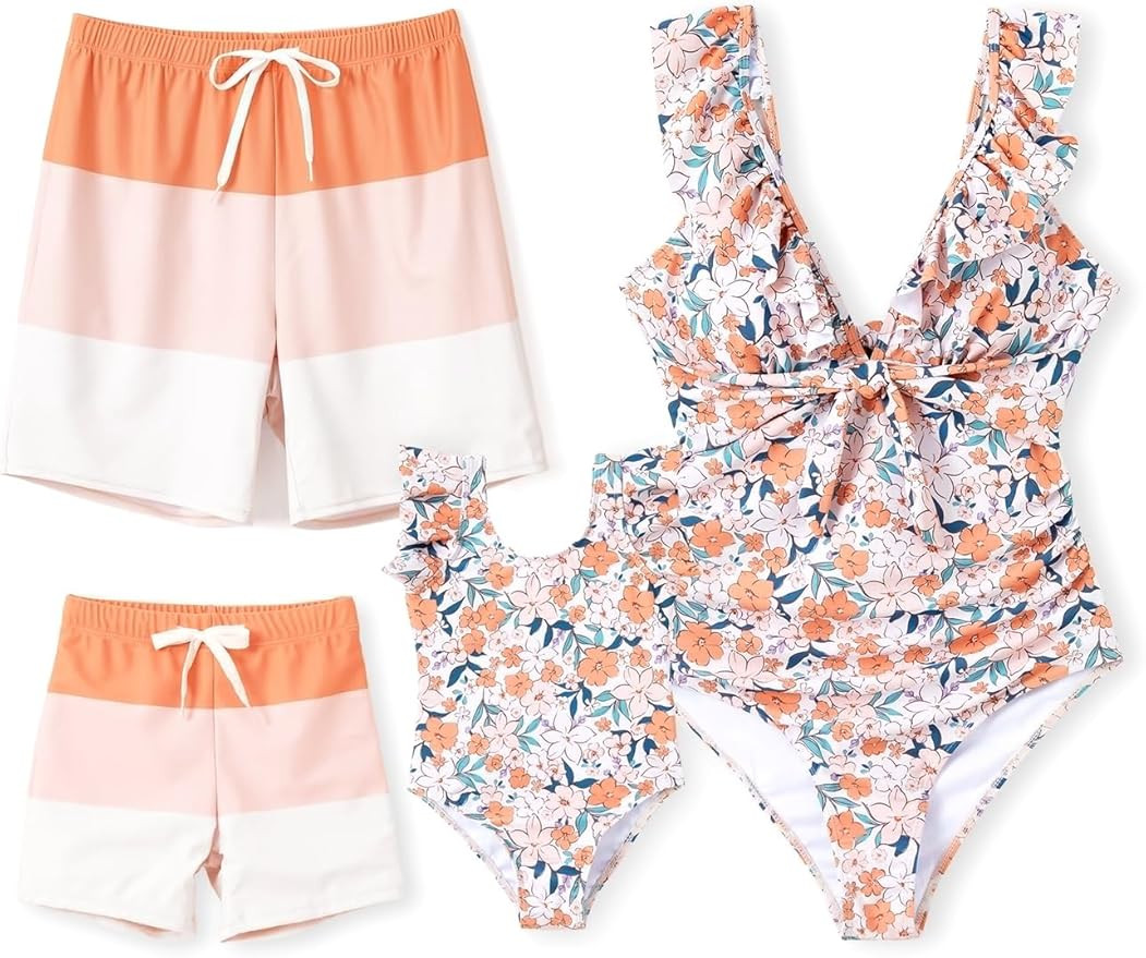 PATPAT Family Matching Swimwear Set: Floral Print Sleeveless Ruffled One Piece Bathing Suits | Amazon (US)