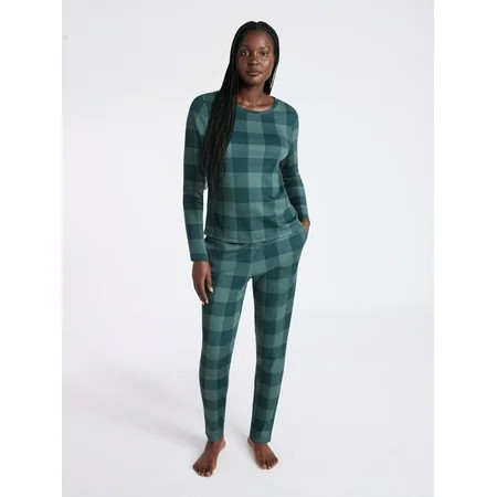 Joyspun Women's Waffle Knit Long Sleeve Top and Joggers Pajama Set, 2-Piece, Sizes S-3X | Walmart (US)