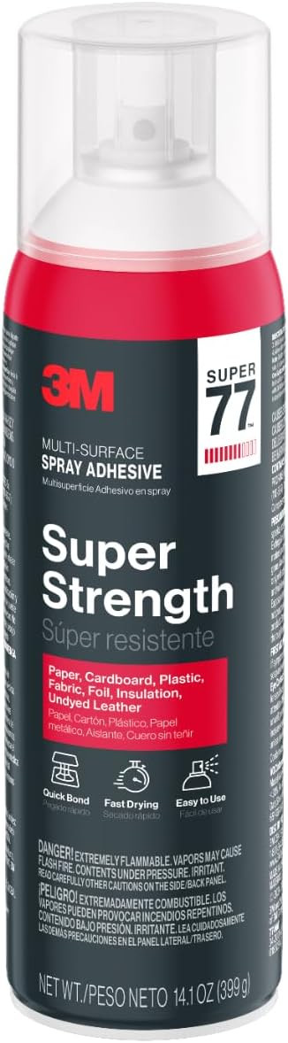 3M Super 77 Multi-Surface Spray Adhesive, 14.1 oz., Low VOC, Quick Bond, Fast Drying, Clear Finis... | Amazon (US)