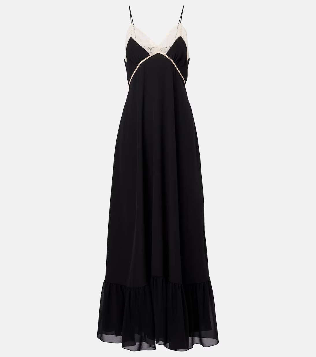 Lace-trimmed silk chiffon maxi dress | Mytheresa (US/CA)