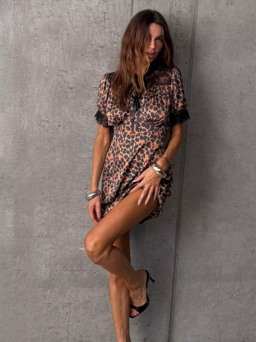 Never Fully Dressed Lyla Cherry Leopard Mini Dress, Multi | John Lewis (UK)