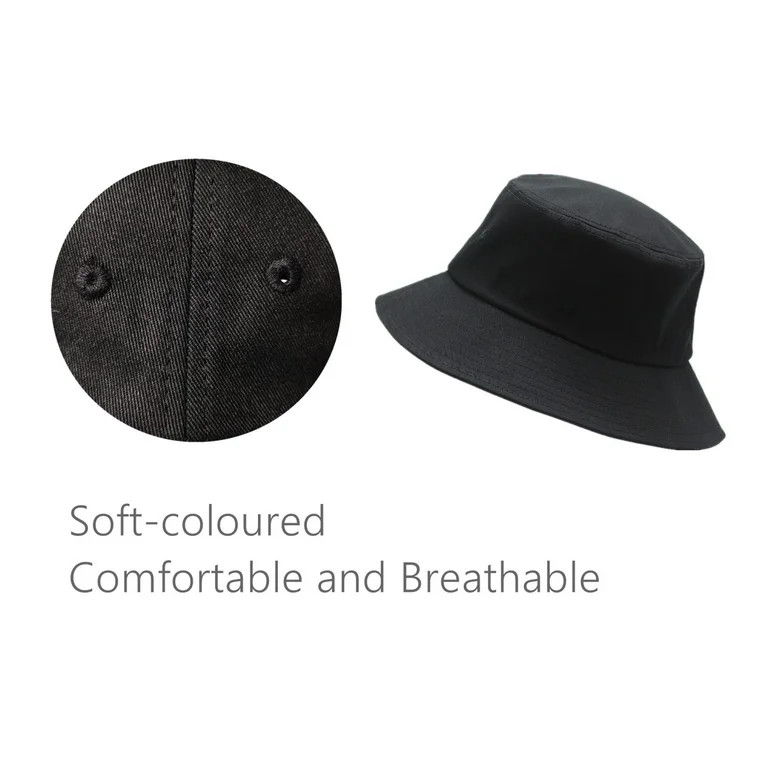 Bucket Hat Packable Travel Blank Cotton Bucket Hat Beach Sun Hat Outdoor Cap Unisex Black, XL | Walmart (US)