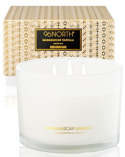 96NORTH Luxury Vanilla Soy Candles | Large 3 Wick Jar Candle | Up to 50 Hours Burning Time | 100% Natural Soy Wax | Relaxing Aromatherapy Aesthetic Candle | Housewarming Gift for Men and Women | Amazon (US)