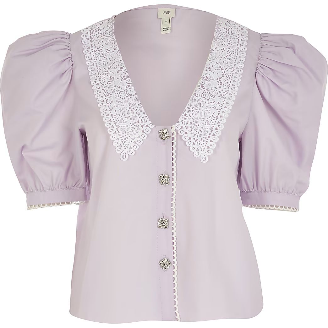 Purple lace collar embellished button shirt | River Island (UK & IE)