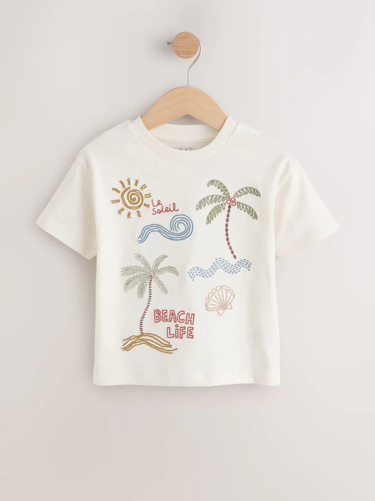 Neutral Beach Palms Short Sleeve Appliqué T-Shirt (3mths-7yrs) | Next US