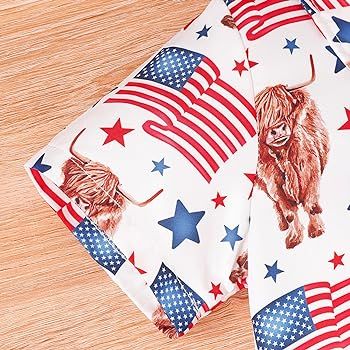 4th of July Toddler Baby Boy Suit Clothes Cow & American Flag Print Short Sleeve Top +Shorts Inde... | Amazon (US)