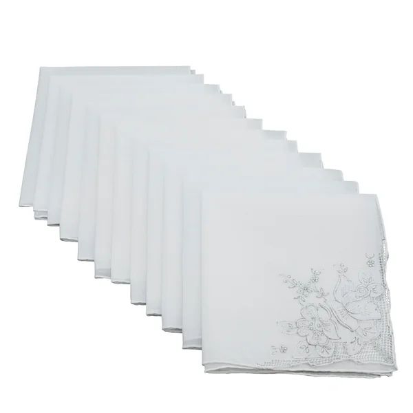 Handmade Cotton Handkerchief With Floral Embroidery - set of 12 pcs | Bed Bath & Beyond