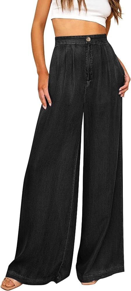 GRAPENT 2023 Wide Leg Pants for Women High Waisted Jeans Palazzo Pants Lightweight Summer Beach F... | Amazon (US)