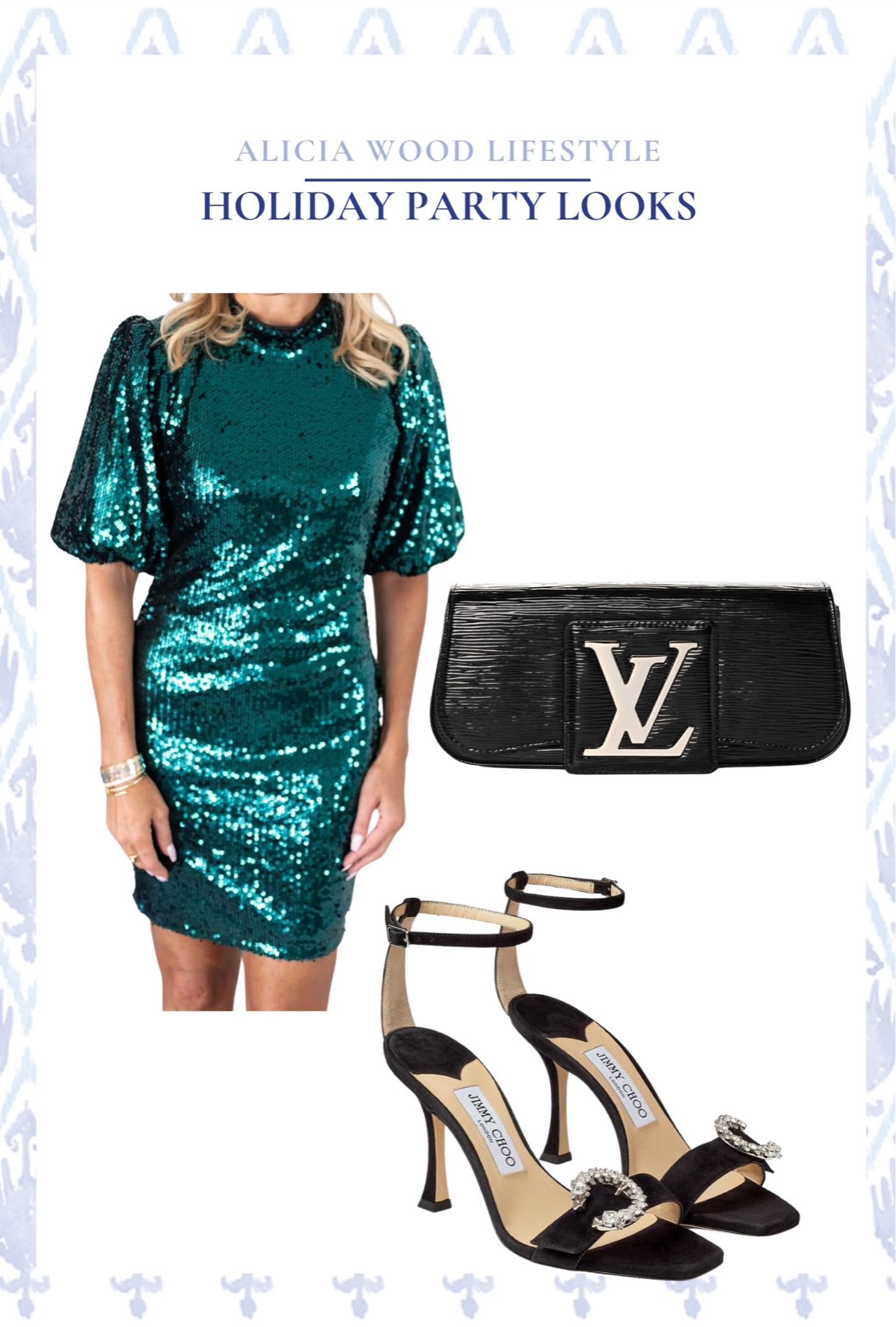 Holiday party outfit: Green sequin dress, black Jimmy Choo heels, & Louis Vuitton clutch.

#LTKstyletip #LTKSeasonal #LTKHoliday