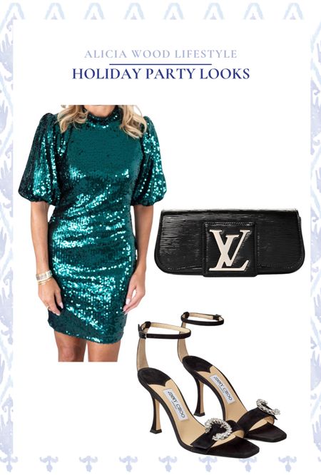 Holiday party outfit: Green sequin dress, black Jimmy Choo heels, & Louis Vuitton clutch.

#LTKstyletip #LTKSeasonal #LTKHoliday