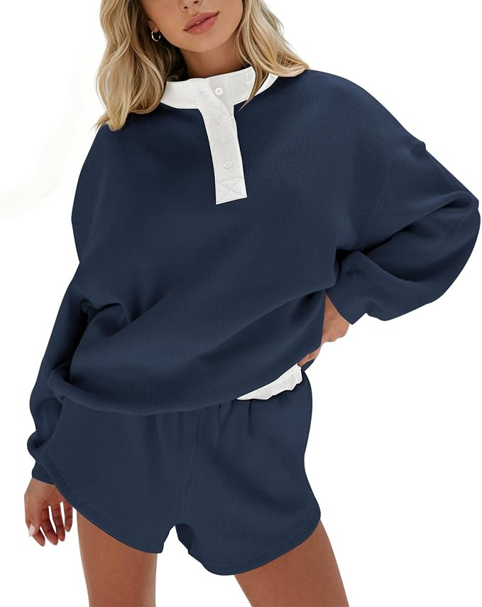 2 Piece Waffle Knit Matching Set For Women Oversized Lounge Sets | Amazon (US)