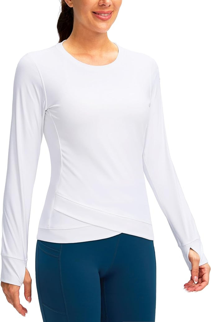SANTINY Women's Long Sleeve Workout Tops Athletic Compression Shirts Cross Hem Running Gym Yoga S... | Amazon (US)