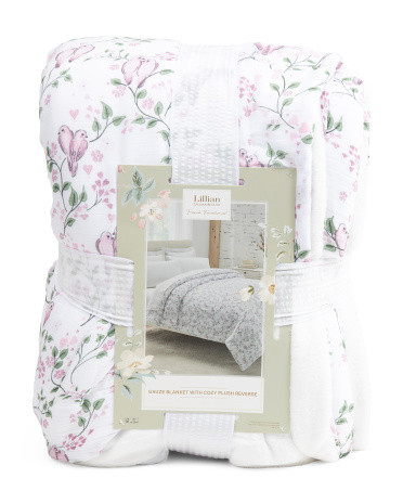 Gauze And Fleece Reversible Love Bird Blanket | TJ Maxx