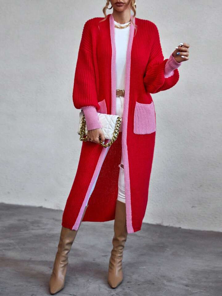 SHEIN Essnce Dual Pocket Drop Shoulder Duster Cardigan | SHEIN