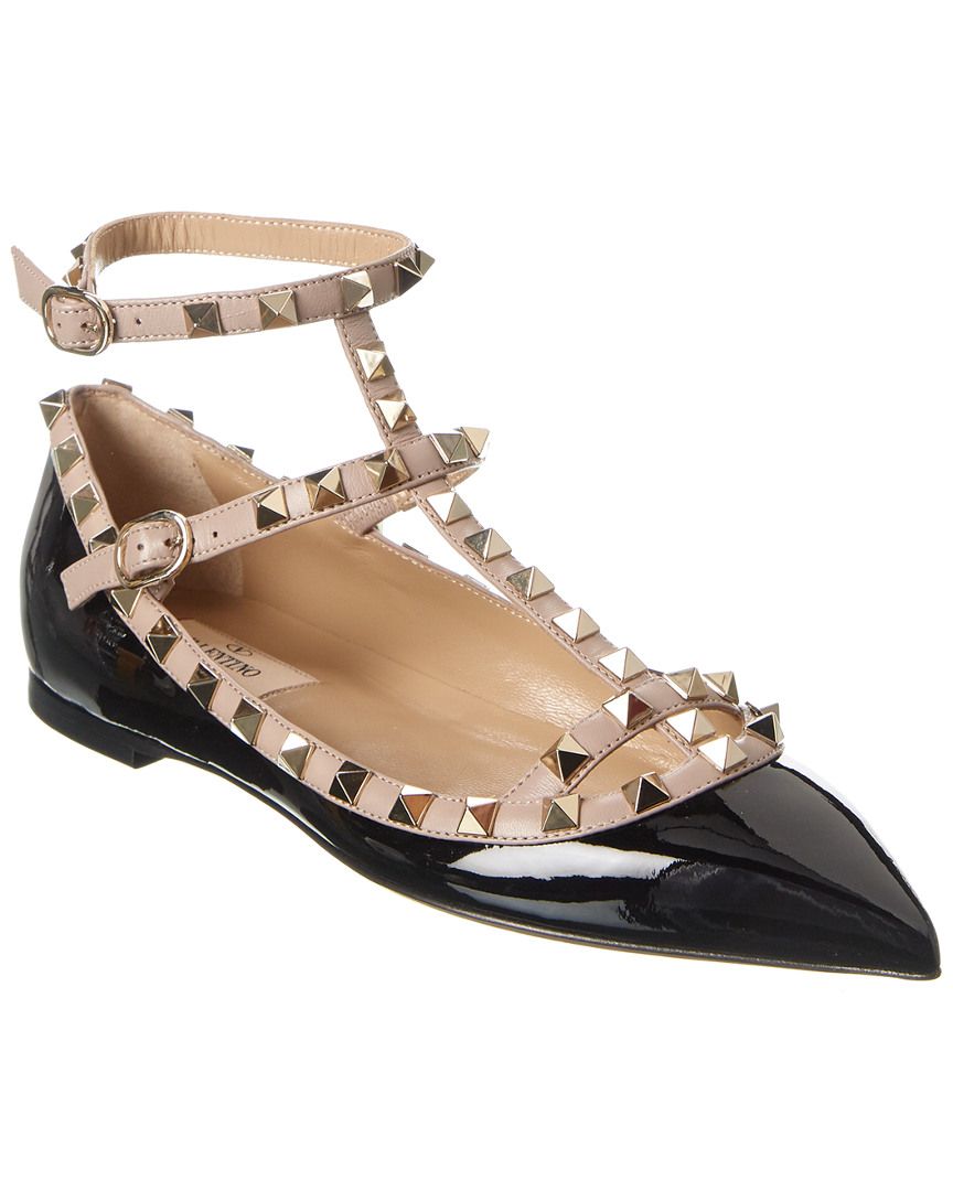 Valentino Rockstud Caged Patent Ankle Strap Ballet Flat | Ruelala