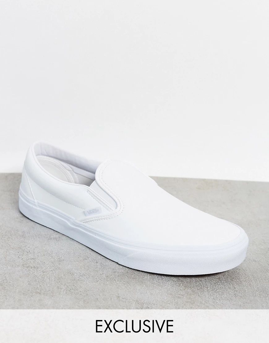 Vans Classic Slip-On sneaker in white faux leather Exclusive at ASOS | ASOS (Global)