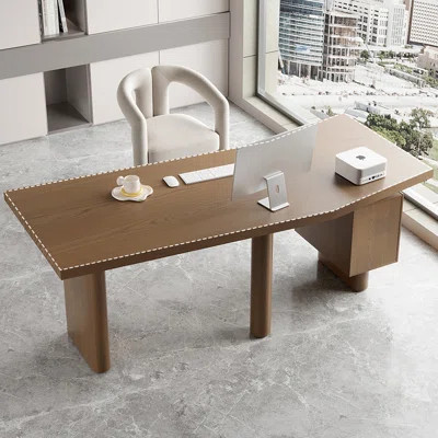 Brown Free Form Solid Wood with 3 drawers desk | Wayfair North America