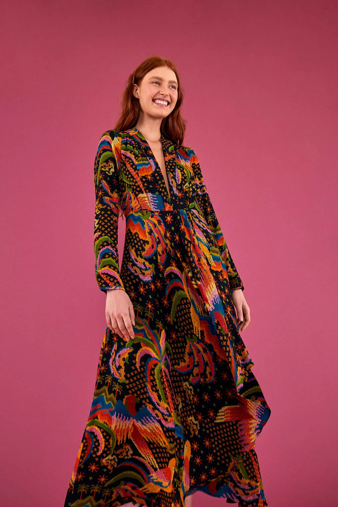 black macaw island long sleeve maxi dress | FarmRio (US)