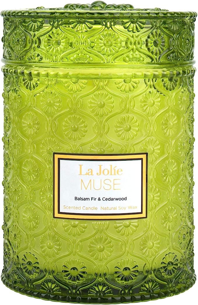 LA JOLIE MUSE Balsam Fir & Cedarwood Scented Candle, Christmas Candles Holiday Candle Gift, Wood ... | Amazon (US)