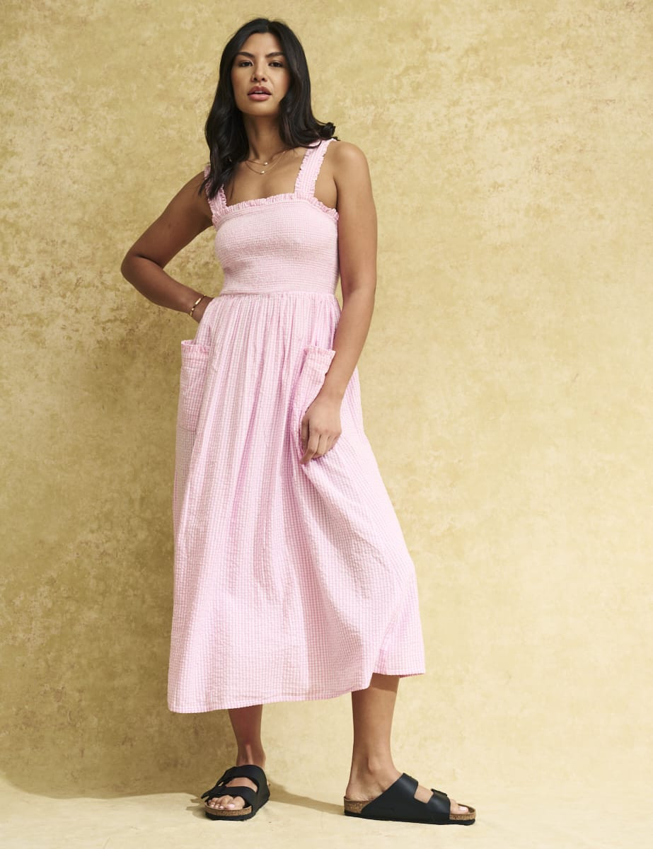 Pink Gingham Check Dionne Midi Dress | Nobody's Child
