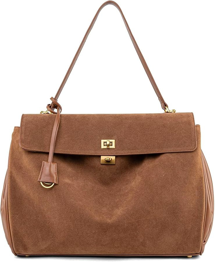 Suede & Leather Tote Bag for Women,Soft Leather Shoulder Handbags for Ladies,Satchel Purse for Tr... | Amazon (US)