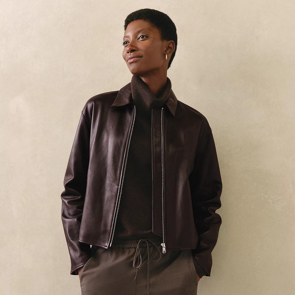 The White Company Leather Zip Through Jacket, Dark Chocolate, Size: XS | The White Company UK & ROW