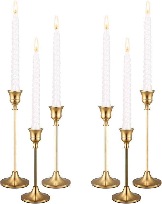 PNAVMG Candle Holders,Set of 6 Candlestick Holders for Taper Candles, Brass Gold Modern Decorativ... | Amazon (US)