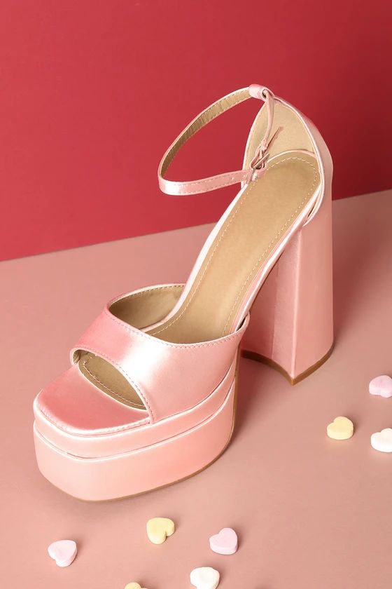 Sinead Pink Satin Platform High Heeled Sandals | Lulus (US)