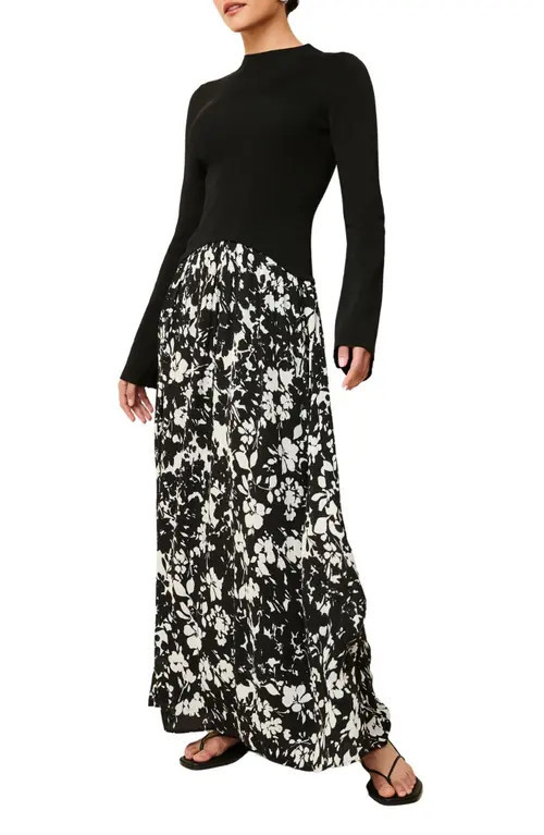 Solid & Striped The Soglio Long Sleeve Maxi Dress in Black & White Floral at Nordstrom, Size X-Large | Nordstrom