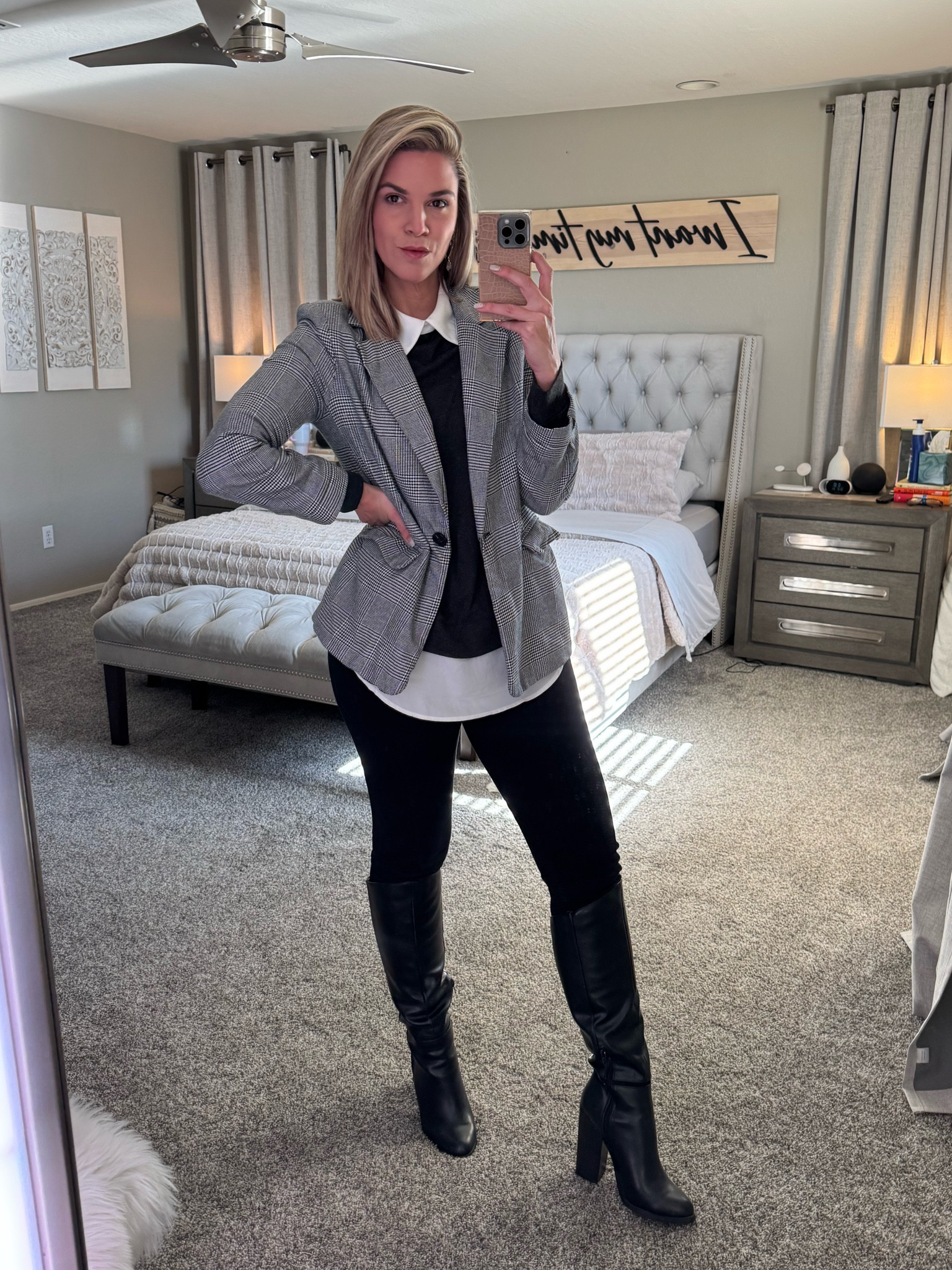 Cute and comfy, leggings with a button down shirt, thin sweater and a blazer, preferably oversized. 

#LTKShoeCrush #LTKStyleTip #LTKSaleAlert