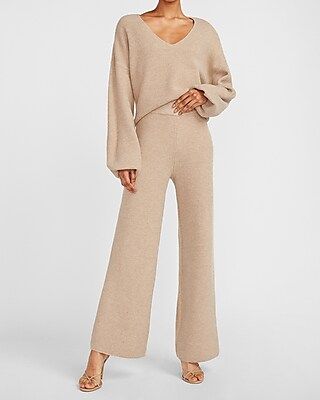High Waisted Soft Ribbed Wide Leg Pant | Express