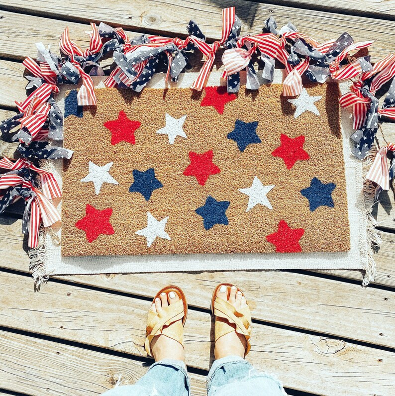 Star Doormat - Memorial Day Doormat - 4th of July Doormat - Home Decor - Red White & Blue Doormat | Etsy (US)