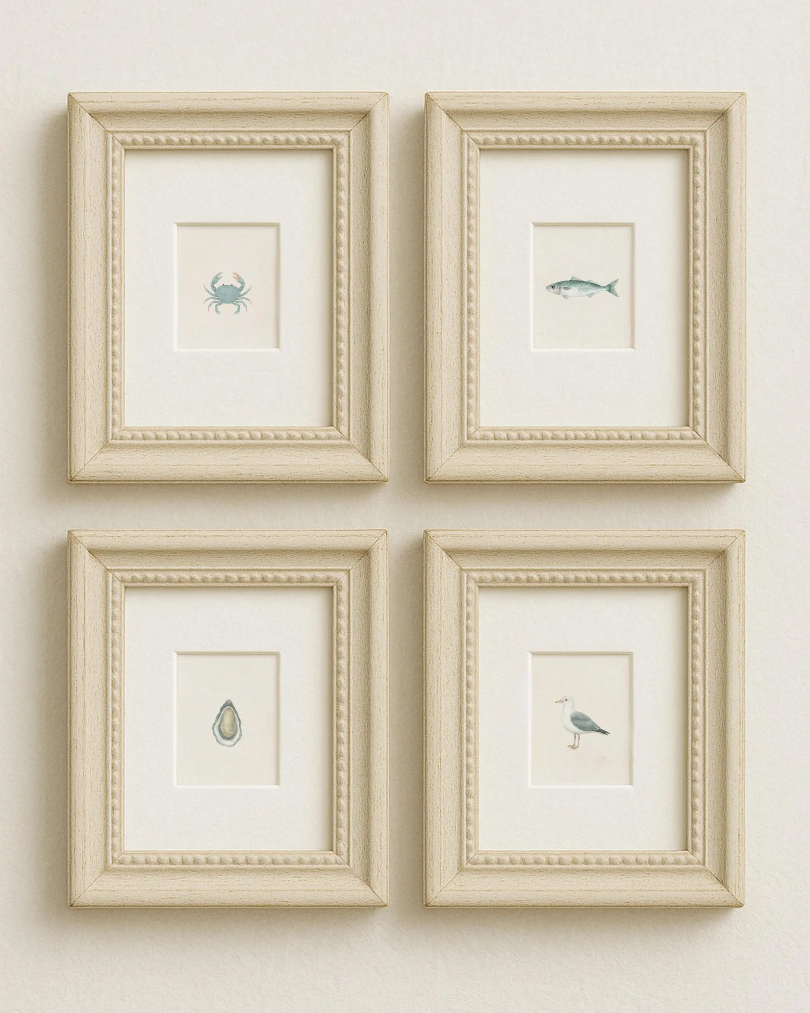 Miniature Sea Life Watercolor Set of 4– Tiny Crab, Trout, Oyster & Seagull Art Print, Coastal F... | Etsy (US)