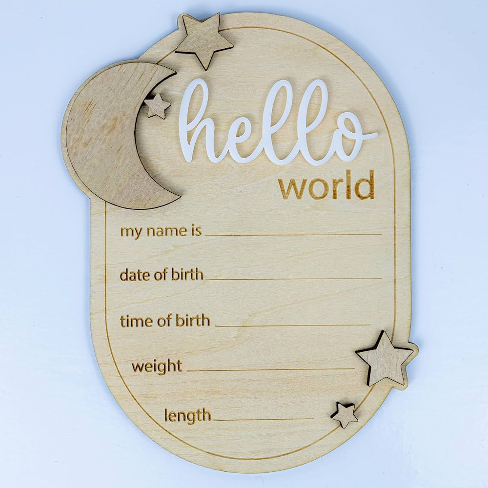 Baby Announcement Sign Star, 6.5 Inch Wooden Hello World Newborn Welcome Sign Birth Baby Name Pla... | Amazon (US)