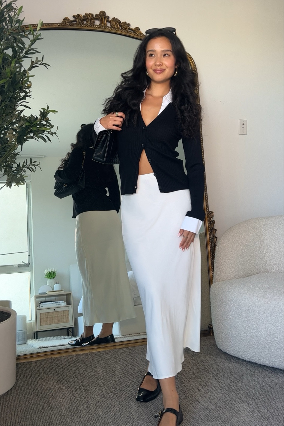 classic style fall outfit inspiration ☁️ cardigan paired with satin midi skirt and mary jane’s 

#LTKSeasonal #LTKstyletip #LTKitbag