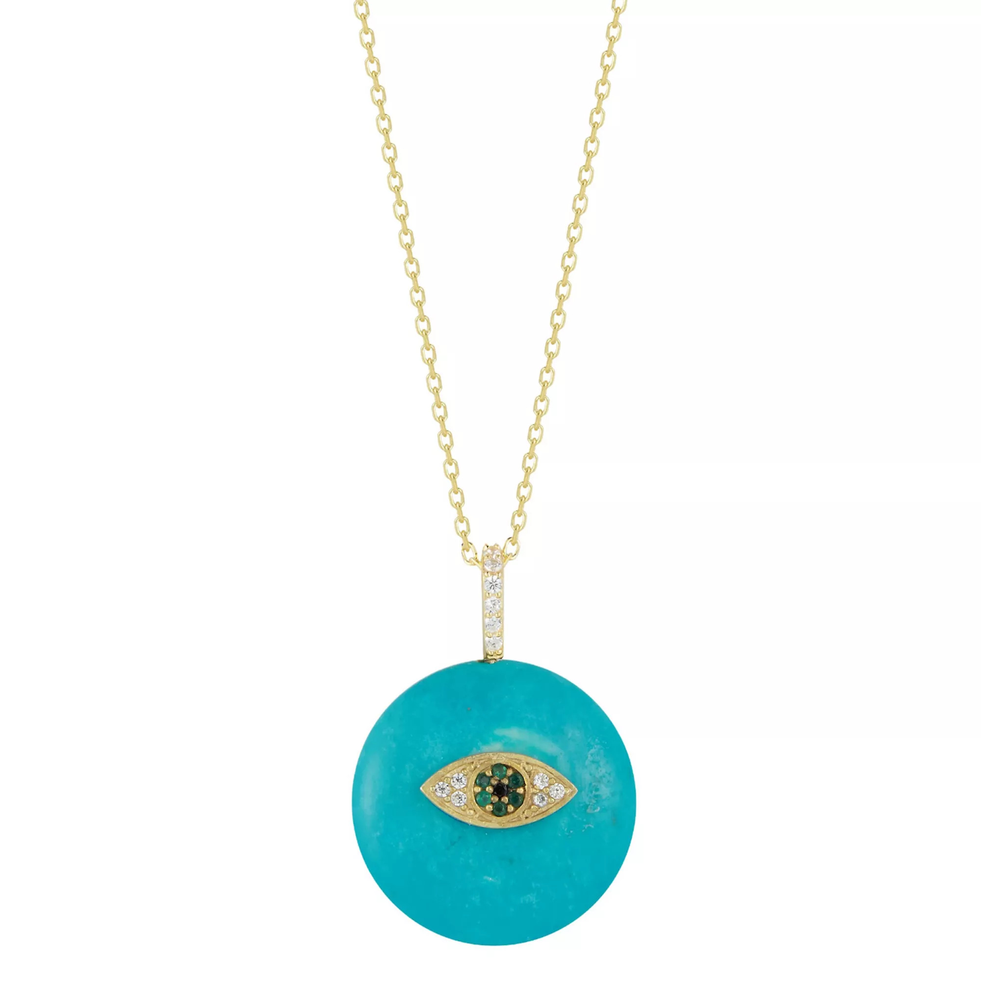 Sunkissed Sterling 14k Gold Over Silver Cubic Zirconia & Simulated Turquoise Evil Eye Necklace | Kohl's