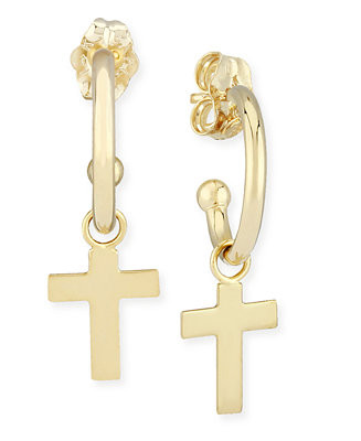 Dangle Cross Hoop Earrings in 14k Gold | Macy's