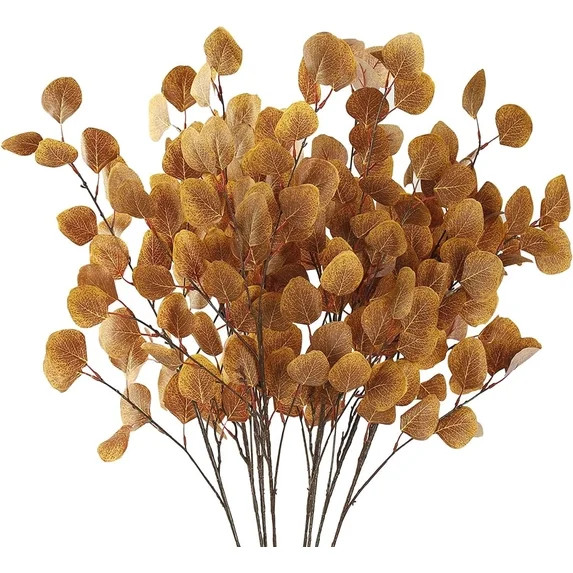 MixMart 6 Pcs Fall Artificial Eucalyptus Stems Long Silver Dollar Leaves Silk Eucalyptus Leaf Bra... | Walmart (US)