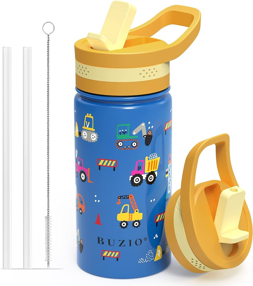 BUZIO Kids Water Bottle with Straw Lid, Vacuum Insulated Stainless Steel Metal Thermo Bottles for... | Amazon (US)