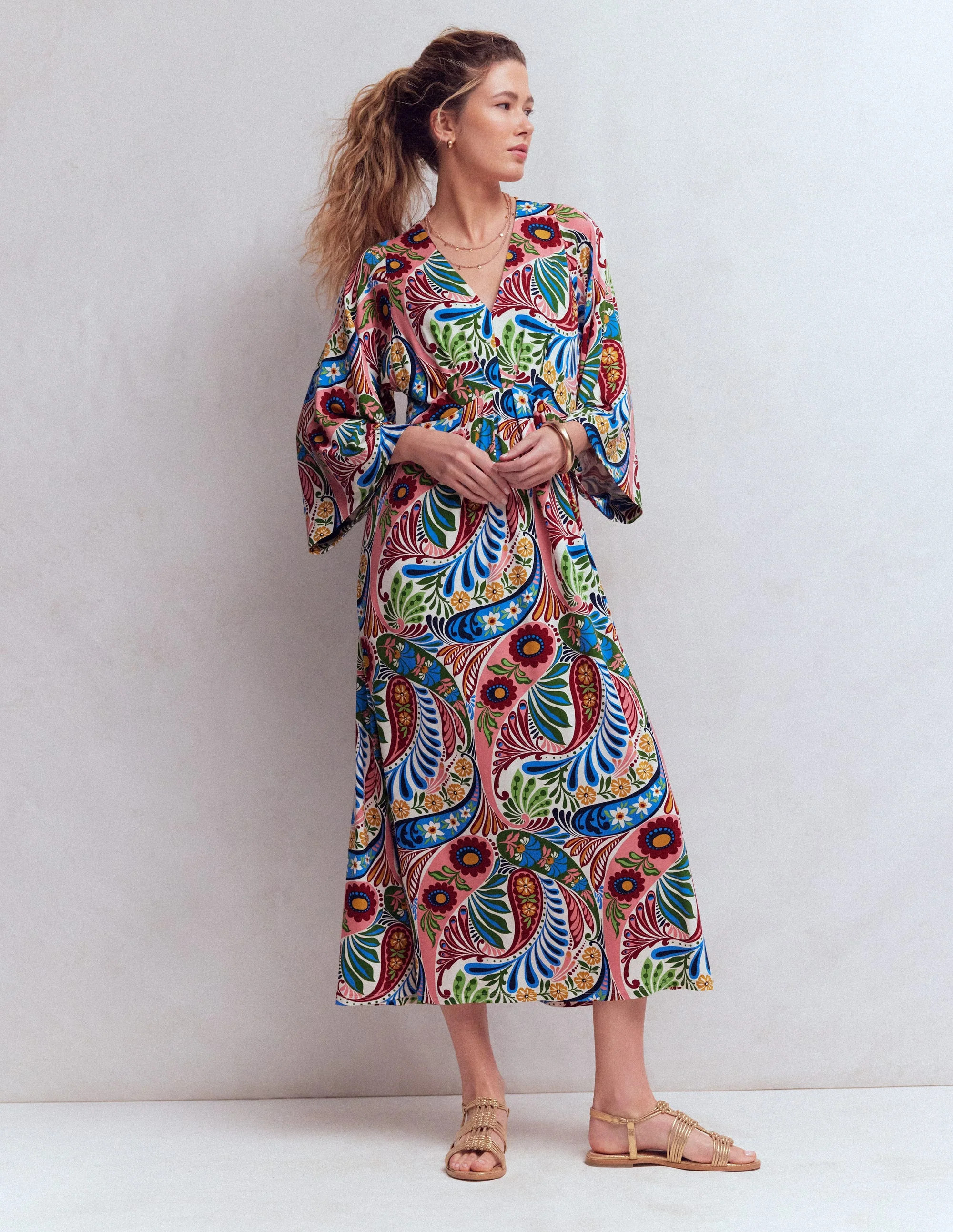 Nell Kimono Midi Jersey Dress-Multi, Enchanted Paisley | Boden (US)