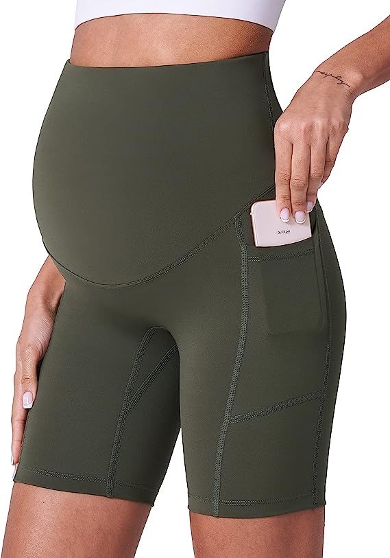 POSHDIVAH Women's Maternity Shorts Over The Belly Biker Yoga Active Pregnancy Workout Short Pants... | Amazon (US)