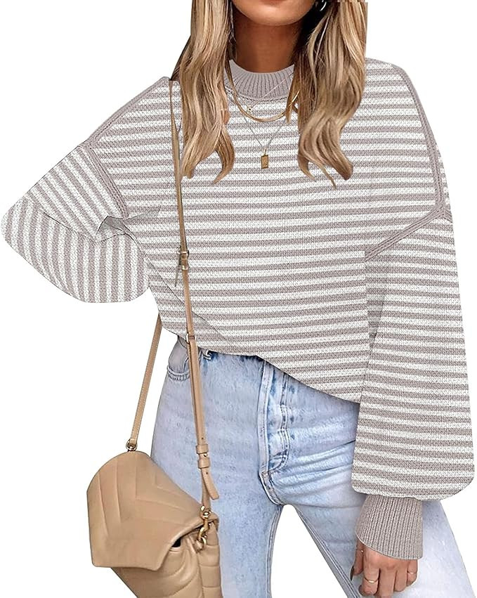 Fall Clothes for Women 2025 Trendy Fashion Oversized Sweaters Color Block Long Sleeve Knited Pull... | Amazon (US)