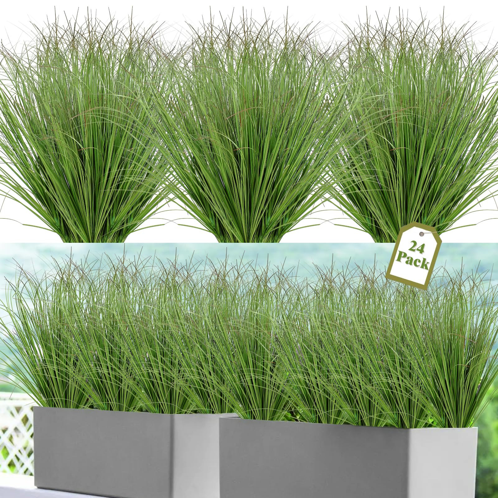 24 Bundles Artificial Plants Onion Grass Outdoor 20 Inch Tall Fake Shrubs Wheat Grass UV Resistan... | Amazon (US)