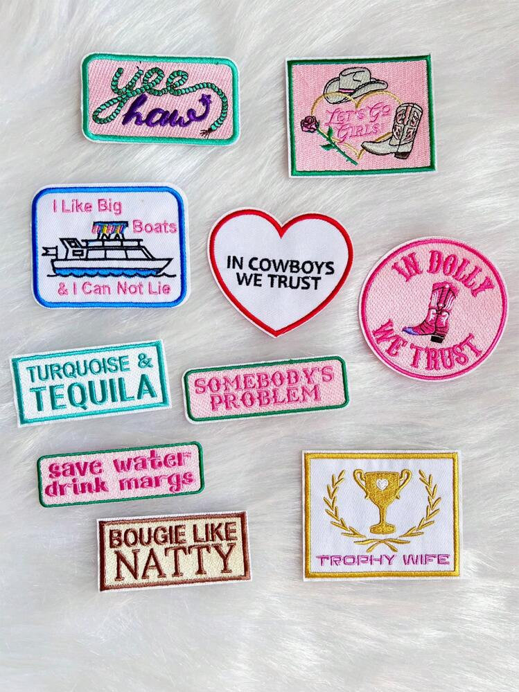Westen Cowgirl Girly Cute Funny Letter Embroidered Iron On Patches For DIY Trucker Hats, Clothes, Jeans, Jackets, Backpacks Decoration | SHEIN